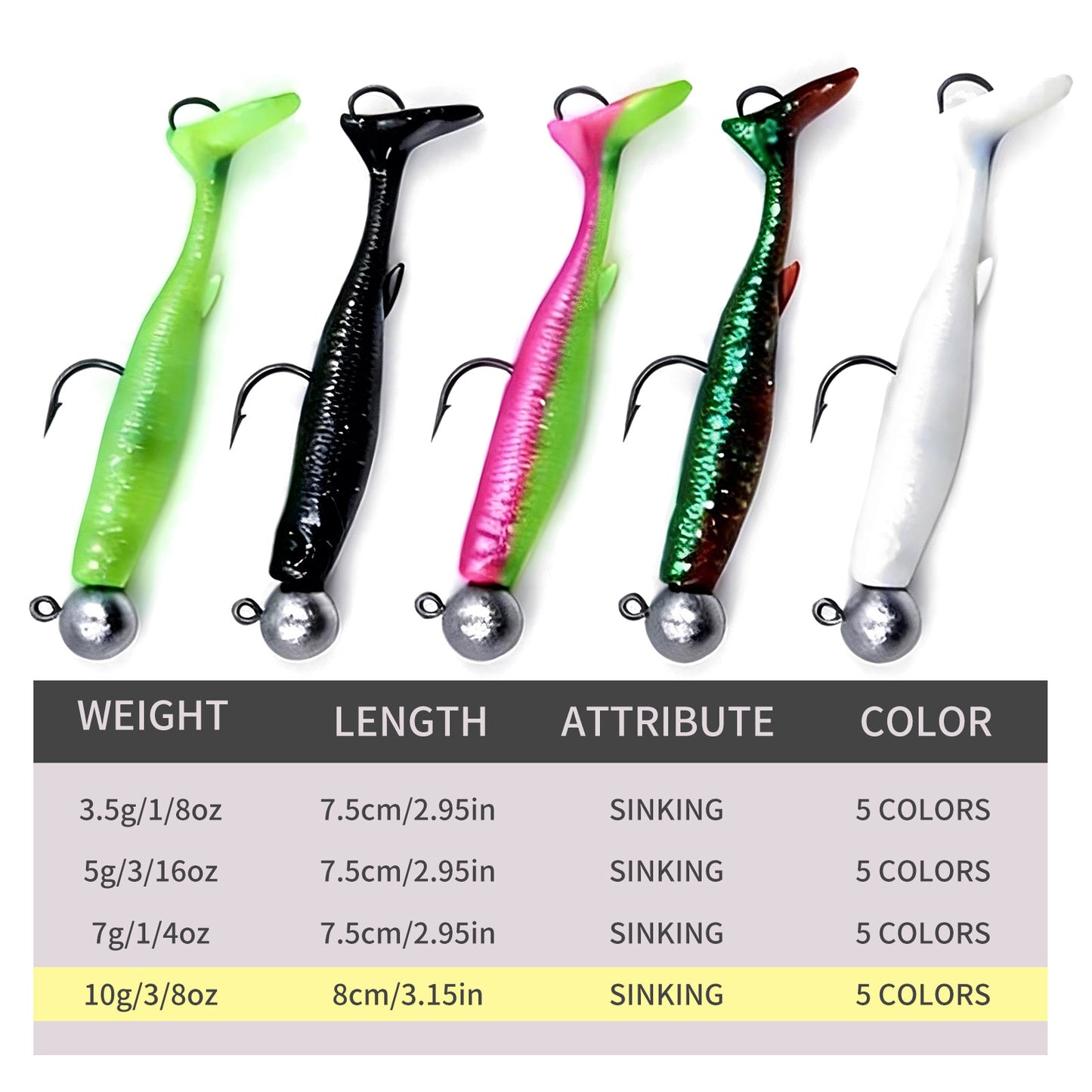 Soft Fishing Lure 5pcs/Set for Bass Fishing Paddle Tail Swim Baits Double Hooks Catfish Bait T-Tail Lures