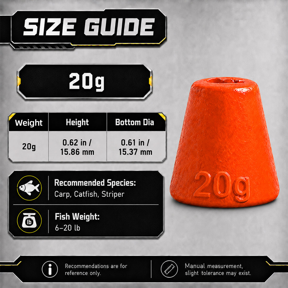 9KM Fishing Weight Sinker for Stinger Rig 1pcs UV Orange Fishing Lead Cone Shaped