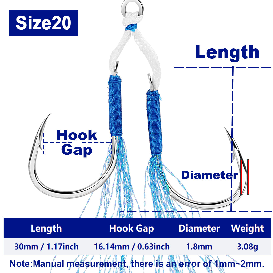 Fishing Assist Hook Solid Ring Heavy Duty Jig Head Double Hook