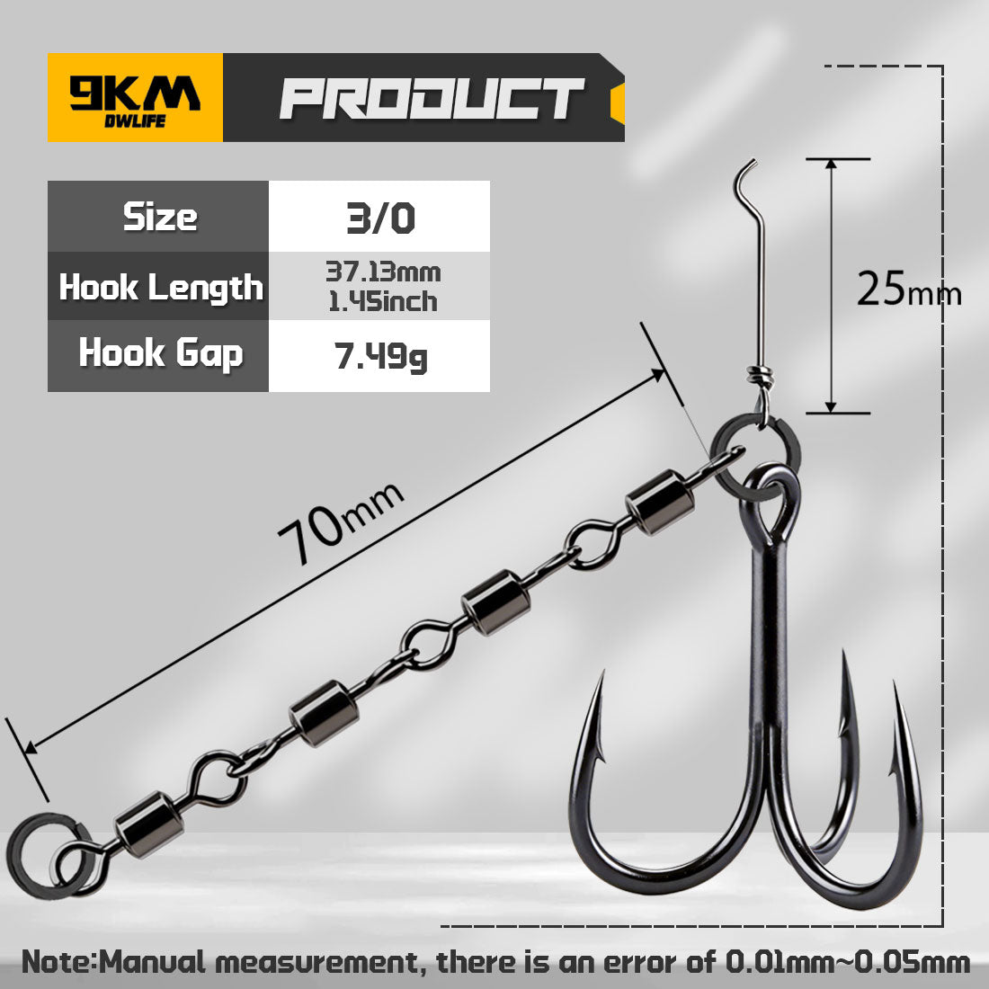 9KM Black Treble Hooks with Snap Swivels Set High Carbon Steel