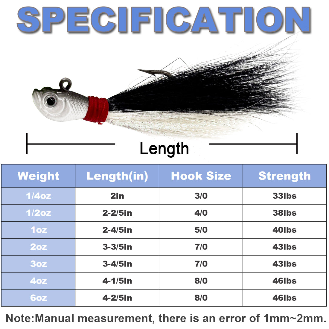 Bucktail Jigs Fishing Lure Hair Jig Saltwater Lures Swimbaits Bass Striper Bluefish Surf Freshwater Fishing Hard Baits with Hook