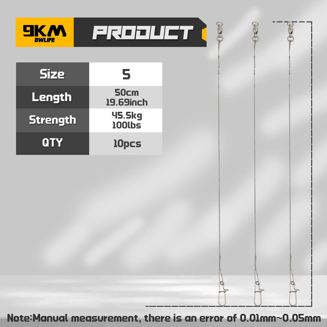 9KM Fishing Wire Leader 10-30pcs Stainless Heavy Duty Wire Leader