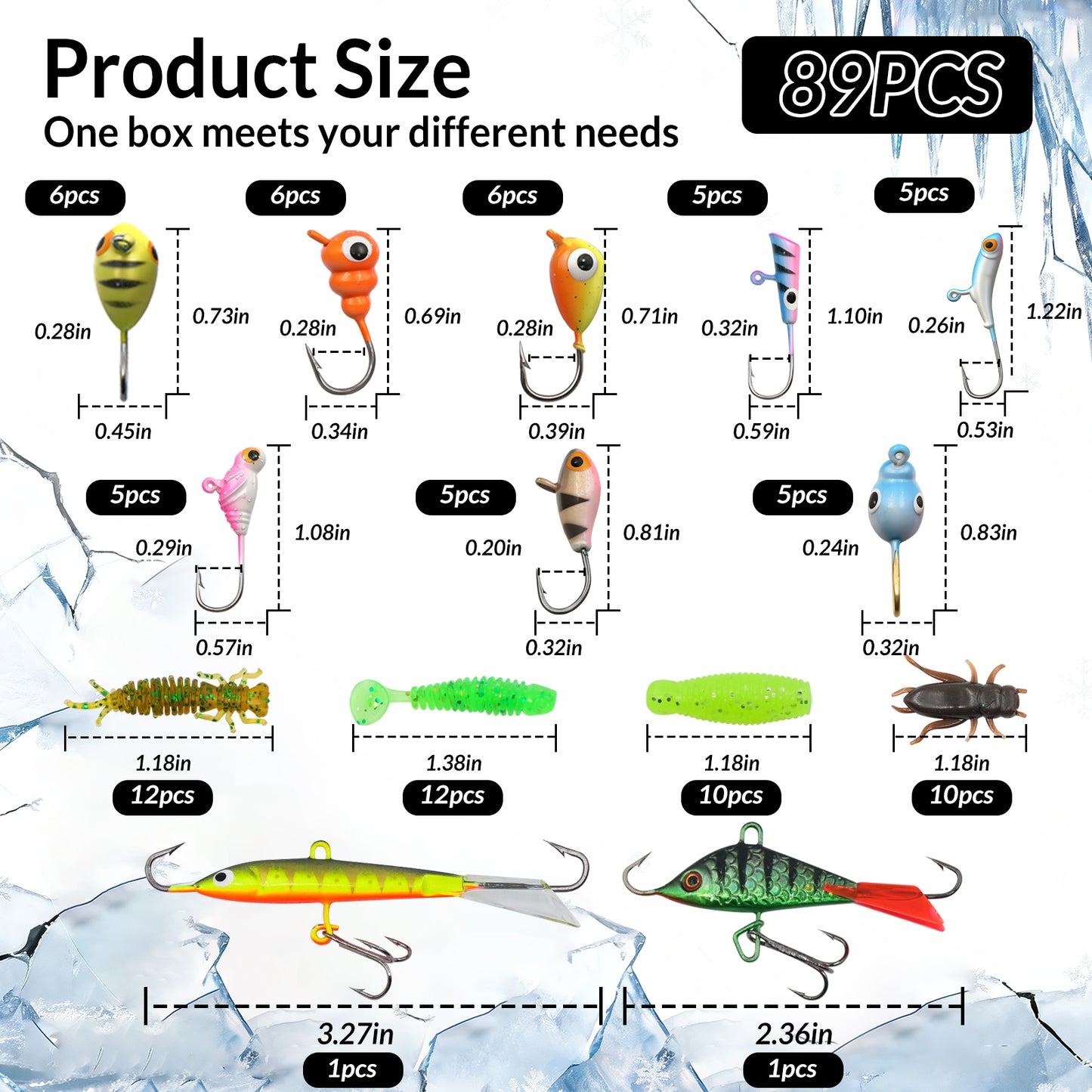 Ice Fishing Jigs and Lures Kit Jig Heads Hook