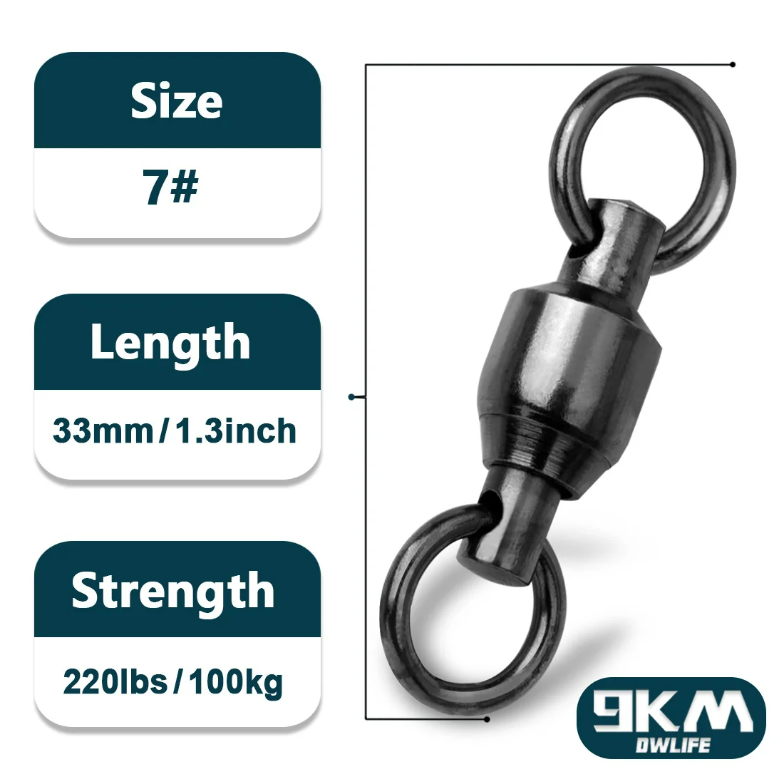 High Strength Solid Ball Bearing Black Swivels 11 Sizes