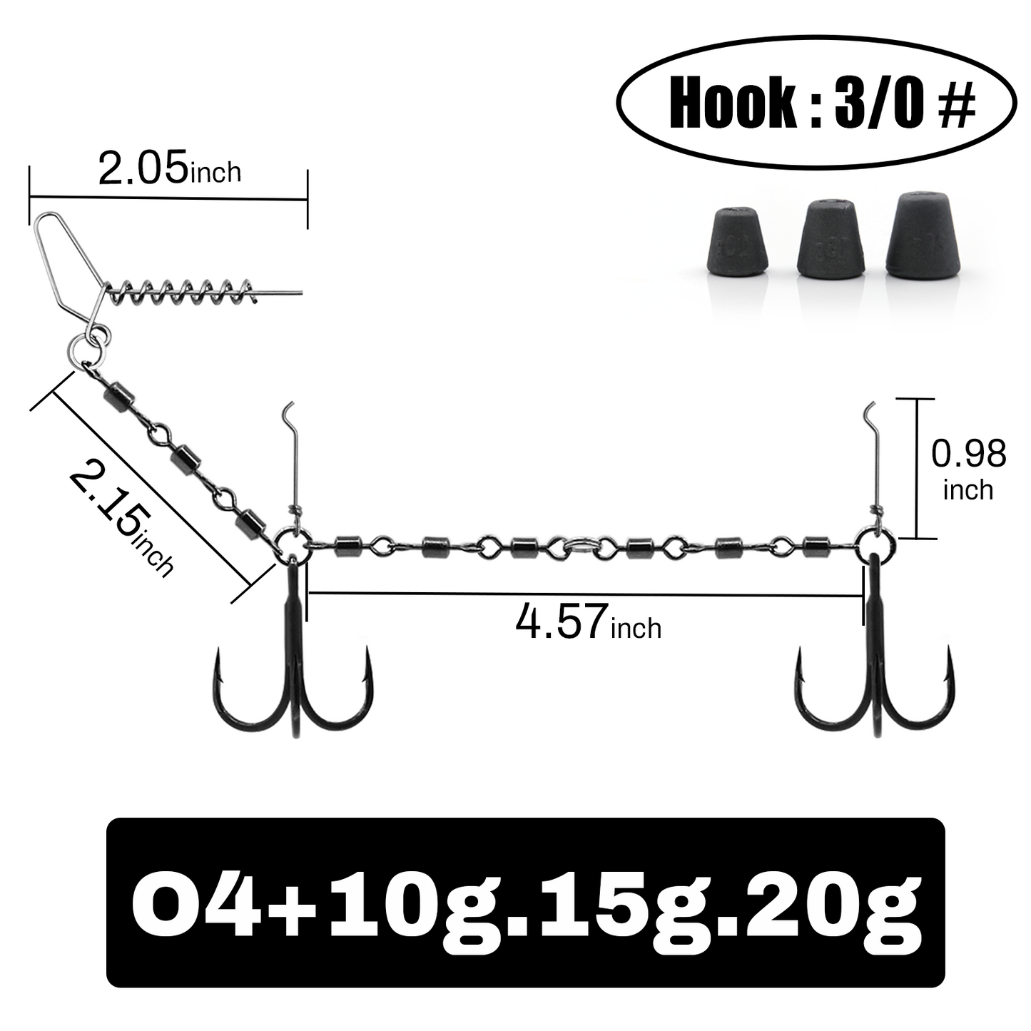 9KM Fishing Stinger Rig Treble Hook with Sinker Weight for Soft Bait Fishing Rig with Spring