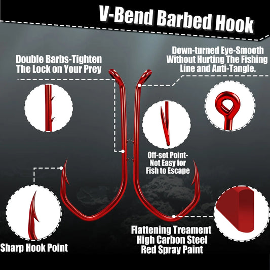 Baitholder Hook 50-100pcs Red Fishing Hook Offset Sea Barbed Hook V-Bend Worm Hook