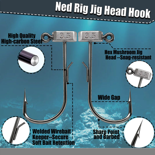 9KM Ned Rig Jig Head Hook 10-20pcs Mushroom Jig Hooks with Welded Wire Bait Keeper