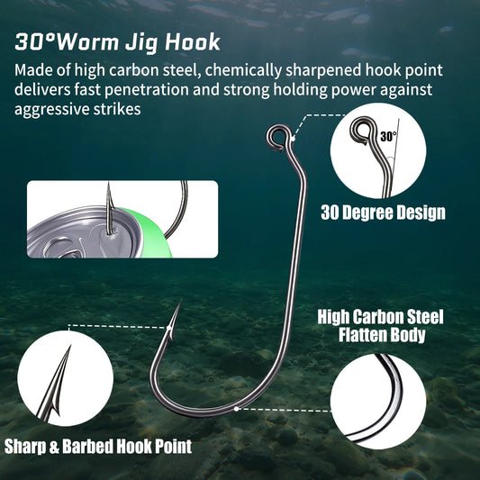 Heavy Duty Worm Hook 25-100pcs EWG Hook for Bass Fishing Soft Worm Plastic Lure Hook