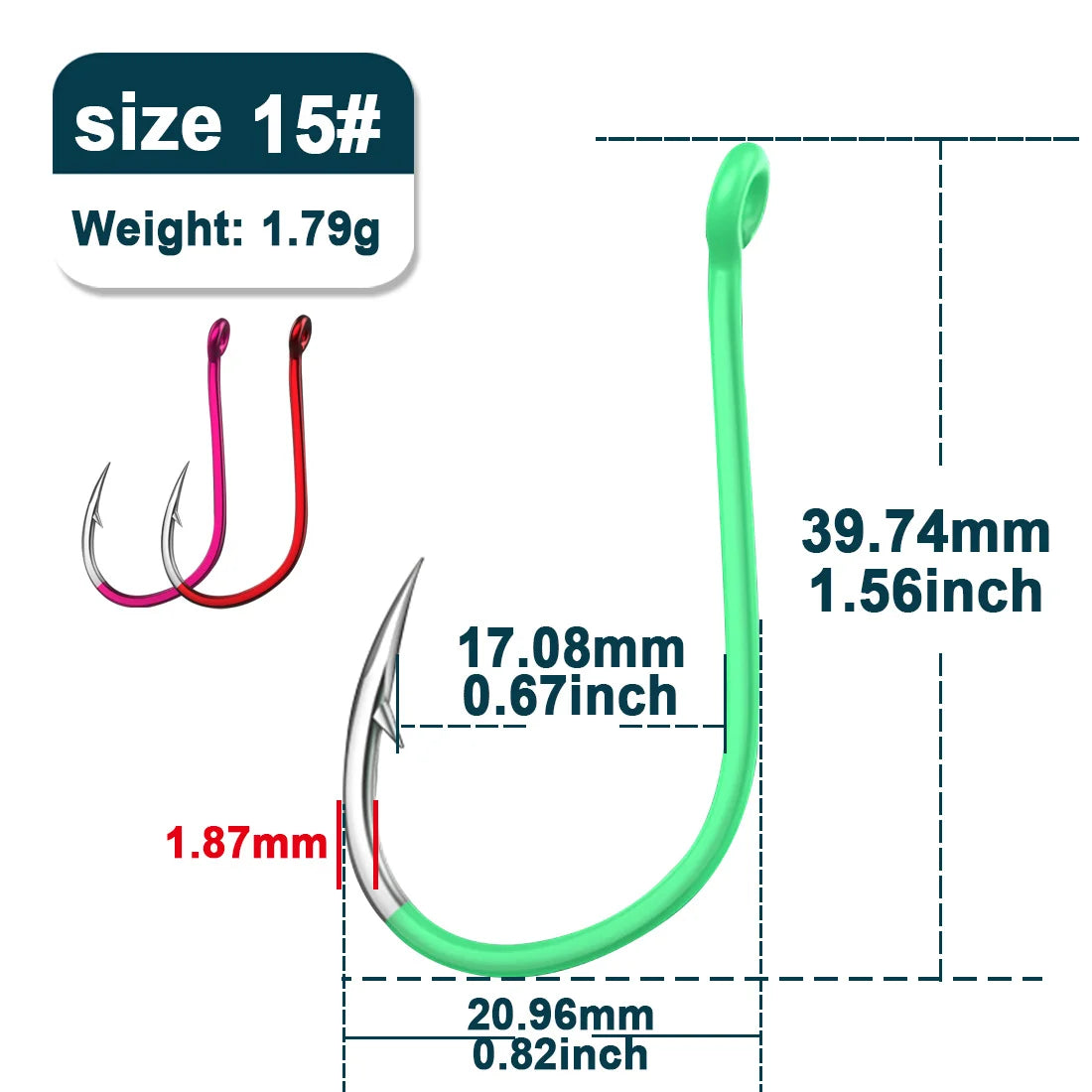 9KM 100Pcs Octopus Fishing Hooks Saltwater Fishing J Hooks Strong Sharp Needle Point Barbs Ringed Eye Saltwater Fishing