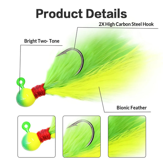 Crappie Fishing Jigs Hook Kit 5pcs Hand-Tied Marabou Jig for Trout Magne