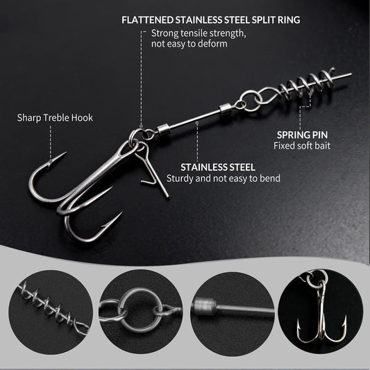 Fishing Treble Hook Rig Set 3pcs Stainless Steel Fishing Rig