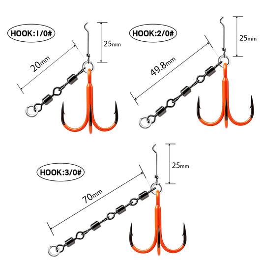 9KM Orange Treble Hooks with Snap Swivels Set