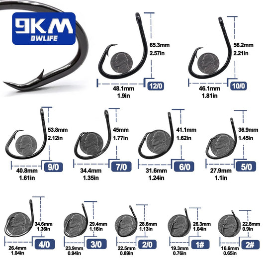 9KM Circle Hooks 25~50Pcs Saltwater Fishing Hooks Offset 3X Strong
