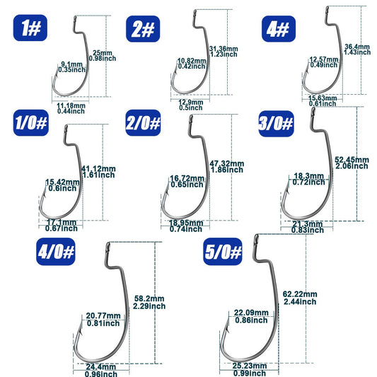 9KM Worm Hooks 25Pcs Ewg Hook for Bass Fishing Hooks, Texas Rig Saltwater Fishing Offset Hook Freshwater
