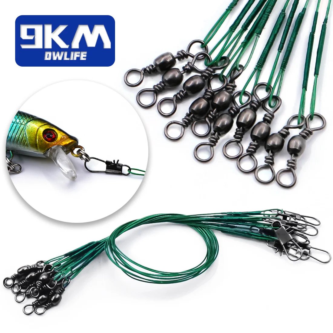 9KM Fishing Leaders Line Stainless Steel Wire with Swivels Snap Connec 9KM Fishing Leaders Line Stainless Steel Wire with Swivels Snap Connec