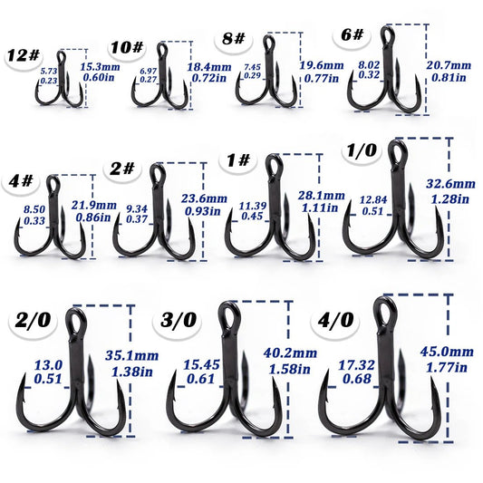 9KM 4X Fishing Treble Hooks 25~100Pcs High Carbon Steel Brabed Sharp Replacement Fishing Hooks
