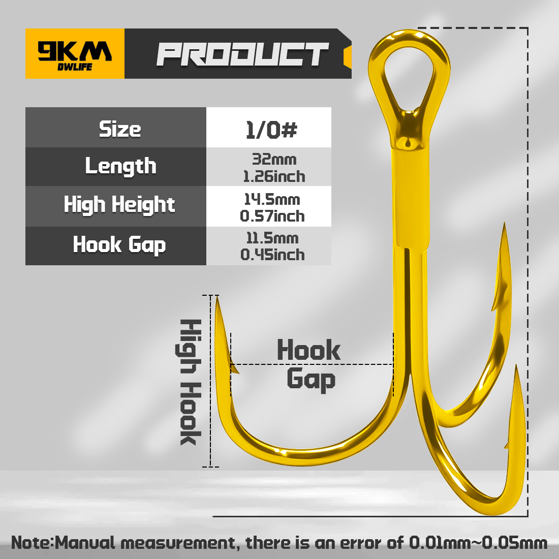9KM Fishing Treble Hook 25pcs Gold Triple Hook Fishing Lure Replacement Hook for Saltwater 