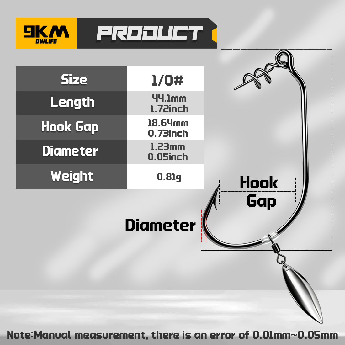 9KM Swimbait Hooks with Willow Blade 10pcs Weedless Twist Lock Bait Stopper Worm Hook