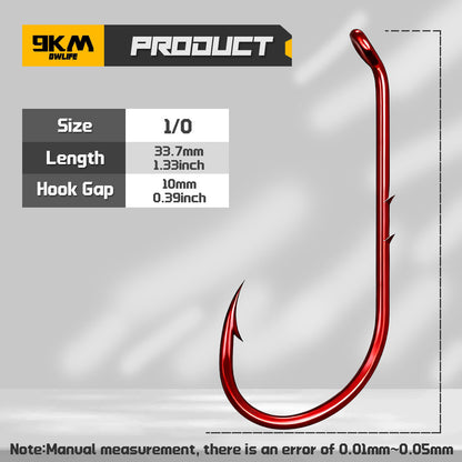 Baitholder Fishing Hooks 50-200pcs Red Double Barbed Long Shank Offset