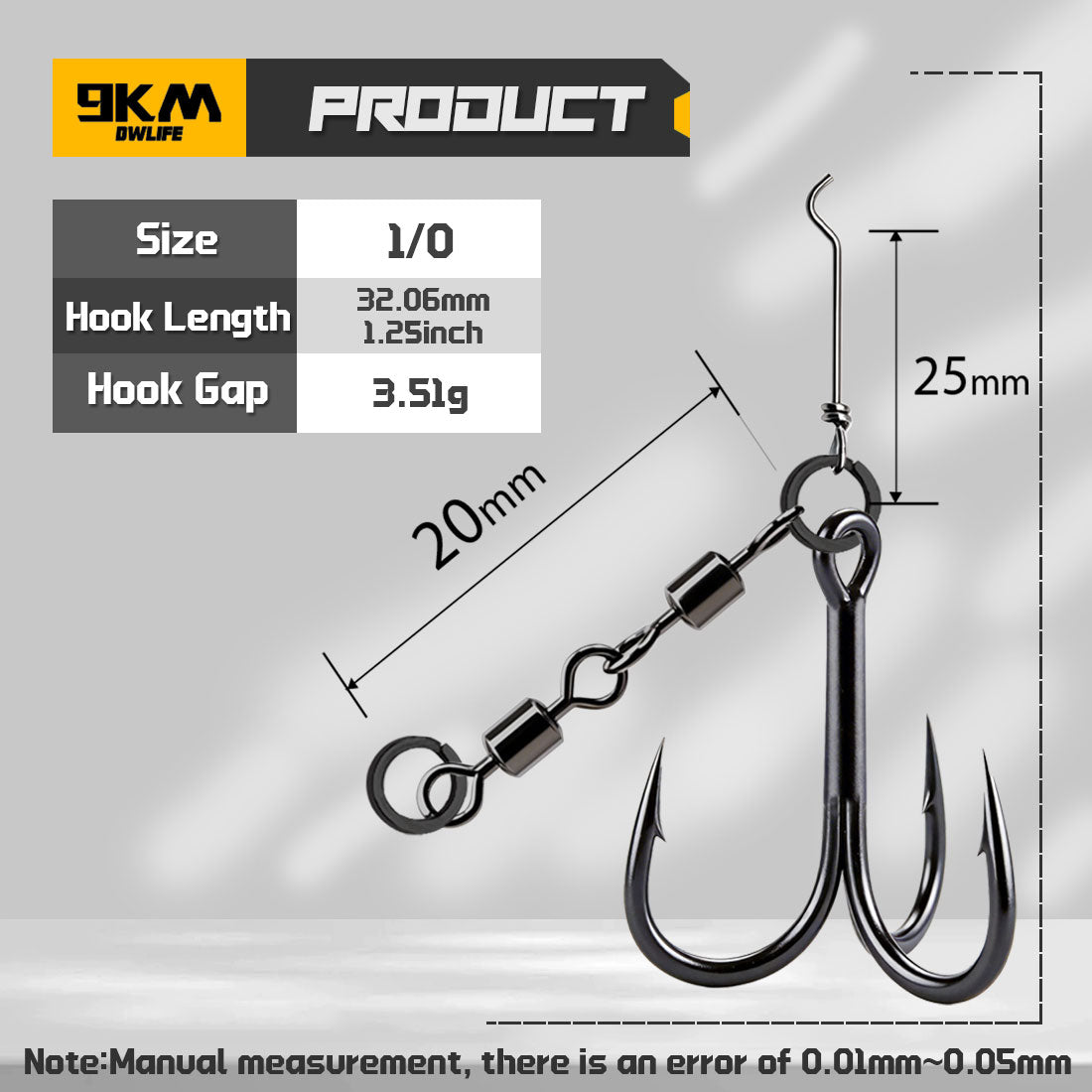 9KM Black Treble Hooks with Snap Swivels Set High Carbon Steel