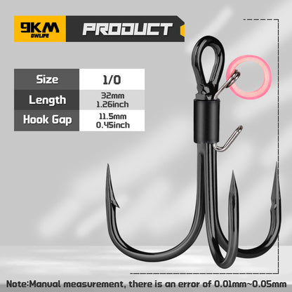 10PCS Black Treble Hooks with Bait Holder Ring High Carbon Steel