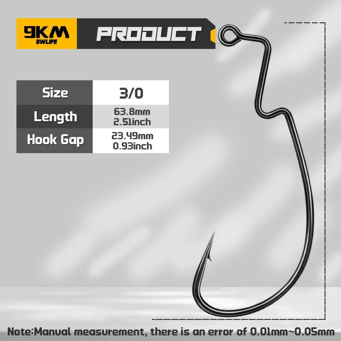 9KM Z-Bend EWG Worm Hook 25pcs Non-offset Soft Plastic Hook for Texas Rig Carolina Rig