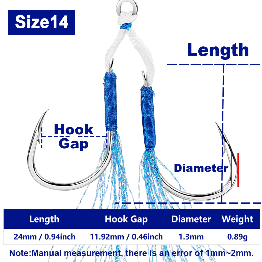 Fishing Assist Hook Solid Ring  Heavy Duty Jig Head Double Hook
