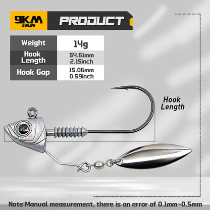 Underspin Jig Heads Hook 6pcs Fishing Swimbait Jig Hook with Spinner Blade