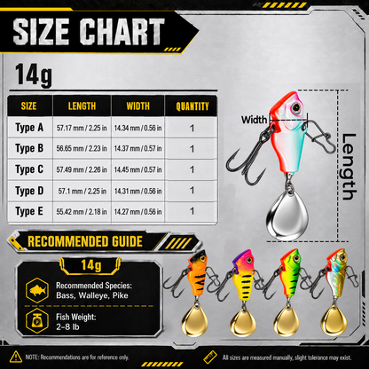 9KM Fishing Lure VIB Tail Spinner Bait Metal Sinking Lure Fishing Jigs Blade Bait Crankbait Fishing with Spinner Blade