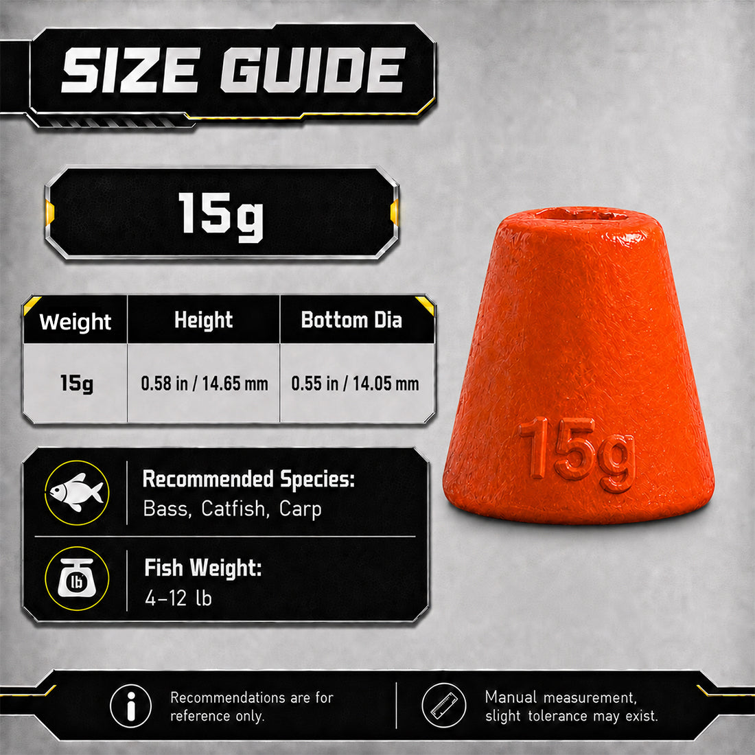 9KM Fishing Weight Sinker for Stinger Rig 1pcs UV Orange Fishing Lead Cone Shaped