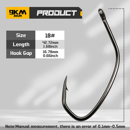 9KM Fishing Hook 25-100pcs High Carbon Steel Live Bait Hook Offset