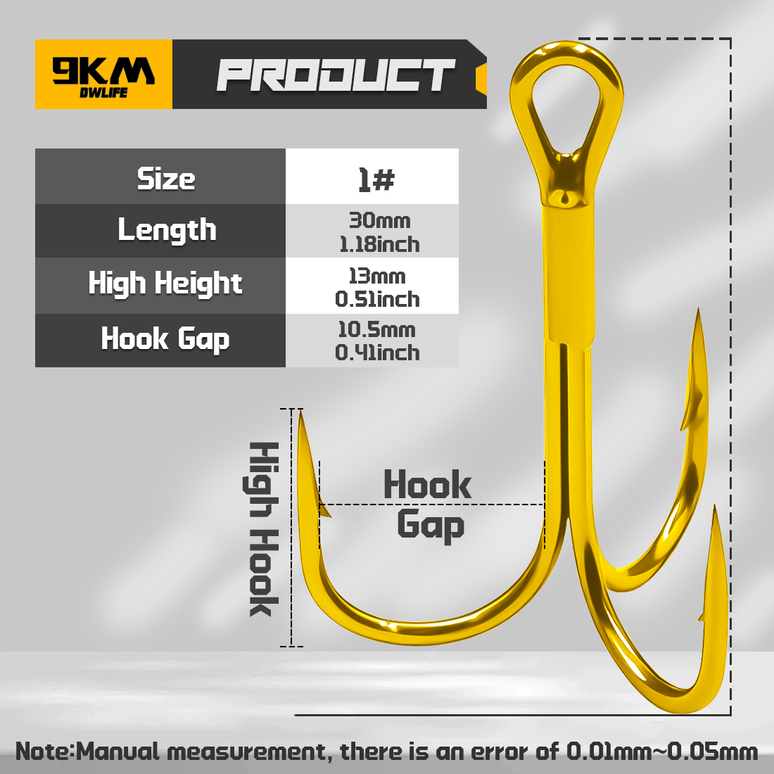9KM Fishing Treble Hook 25pcs Gold Triple Hook Fishing Lure Replacement Hook for Saltwater 