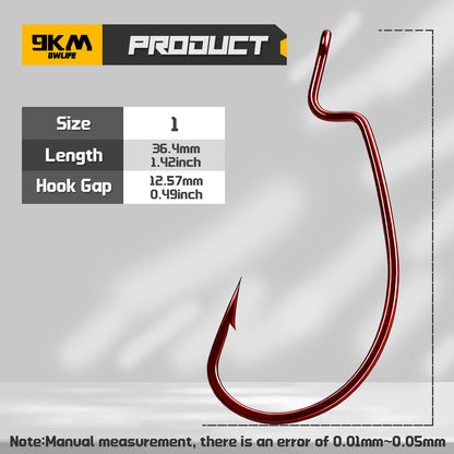 Red EWG Worm Hook 25-100pcs Offset Fishing Hook