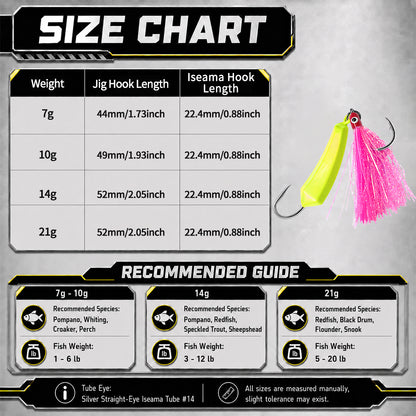Pompano Jig with Teaser Hooks 5pcs Surf Fishing Jig Heads Saltwater Stand-Up Banana Shape Swimbait Jigs