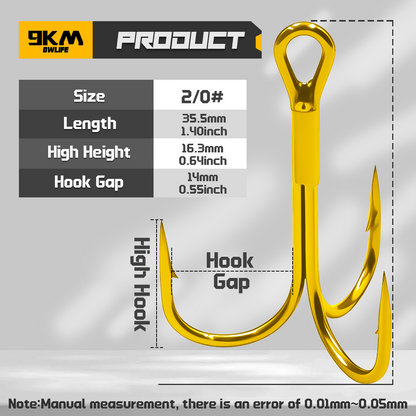 9KM Fishing Treble Hook 25pcs Gold Triple Hook Fishing Lure Replacement Hook for Saltwater 
