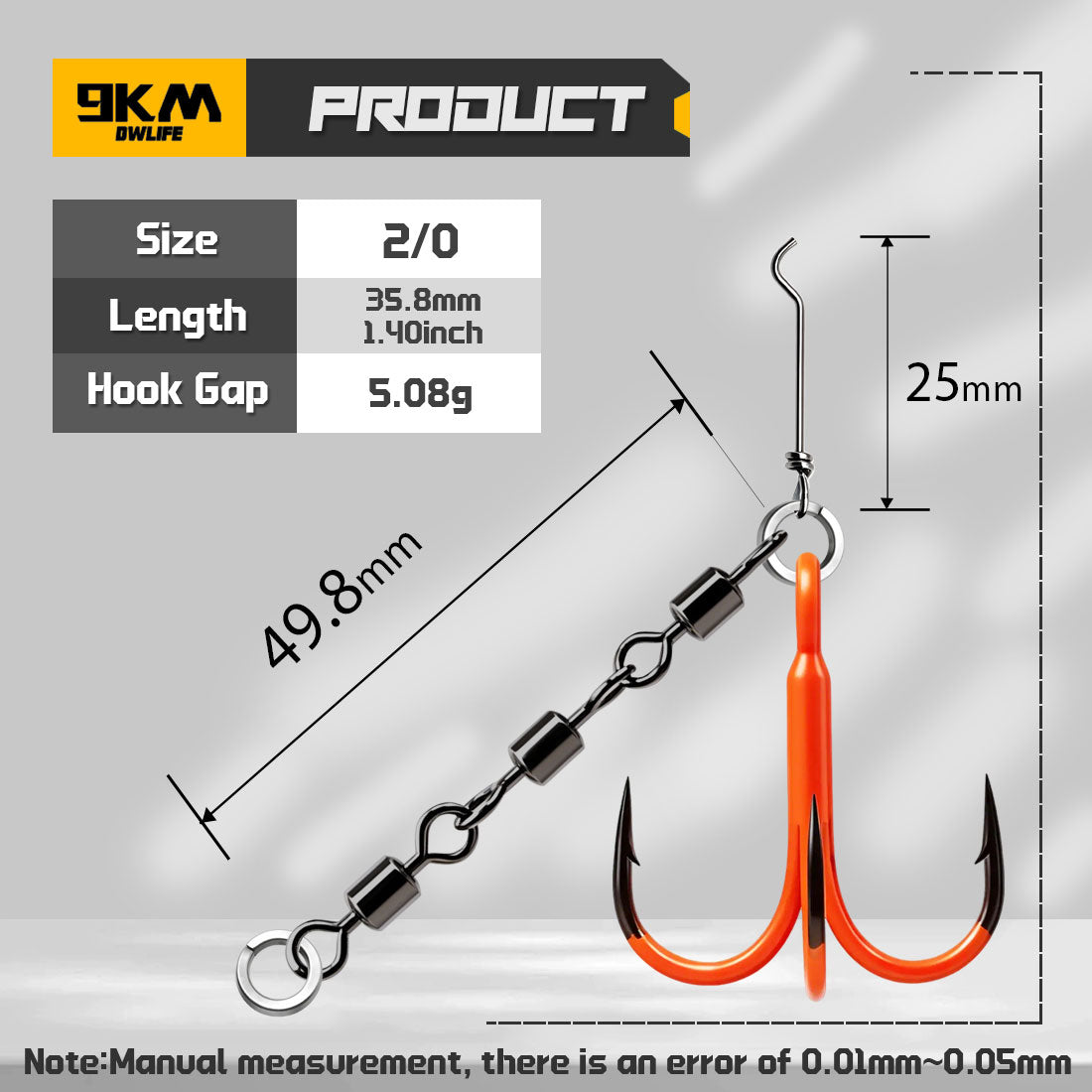 9KM Orange Treble Hooks with Snap Swivels Set