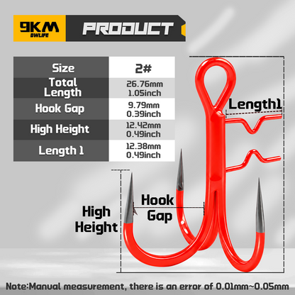9KM UV Orange Fishing Treble Hook with Baitholder Spikes for Swimbait 5pcs Sting Rig Replacement Hook