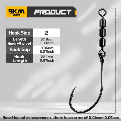 9KM 10pcs Fishing Spinning Hook with Swivel Rotating Rig Hook for Trout Bass Freshwater Fishing