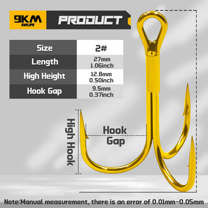 9KM Fishing Treble Hook 25pcs Gold Triple Hook Fishing Lure Replacement Hook for Saltwater 