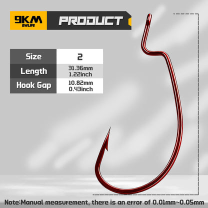 Red EWG Worm Hook 25-100pcs Offset Fishing Hook
