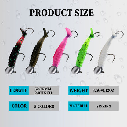 Soft Fishing Lure 5pcs/Set 2.5g 3.5g 5g Fishing Paddle Tail Swim Baits Double Hooks Catfish Bait T-Tail Lures