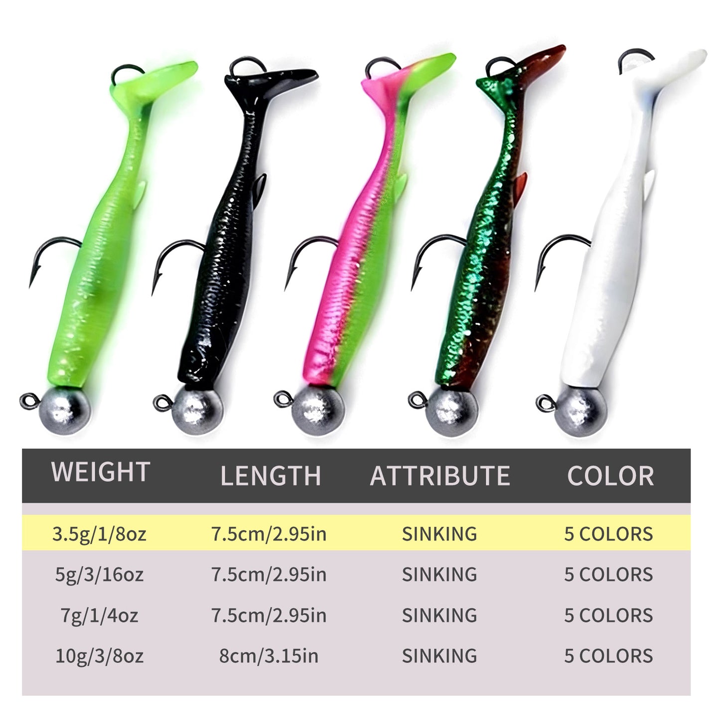 Soft Fishing Lure 5pcs/Set for Bass Fishing Paddle Tail Swim Baits Double Hooks Catfish Bait T-Tail Lures