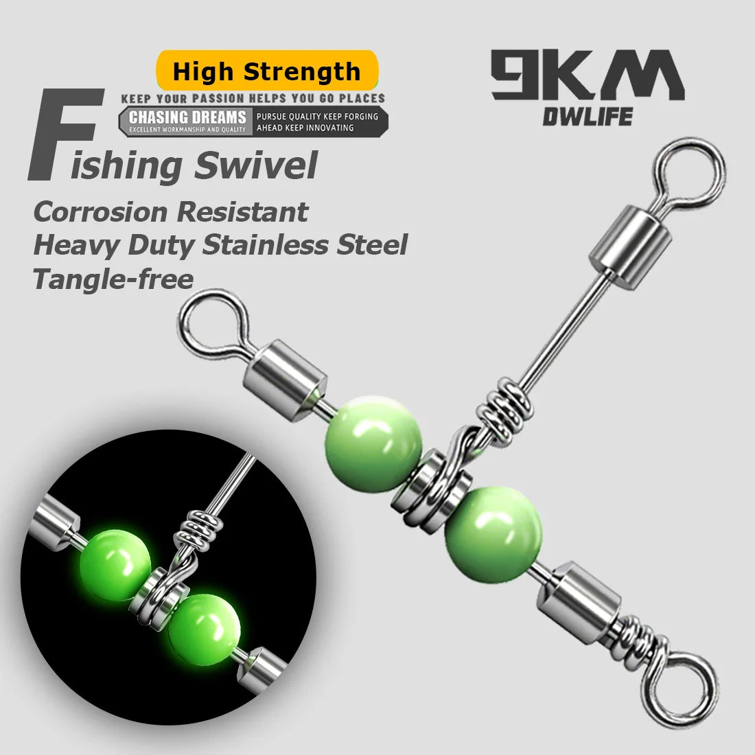 3 Way Swivel with Luminous Beads T-Shape Swivel Stainless Steel Heavy Duty Swivel