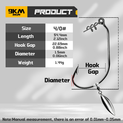9KM Swimbait Hooks with Willow Blade 10pcs Weedless Twist Lock Bait Stopper Worm Hook