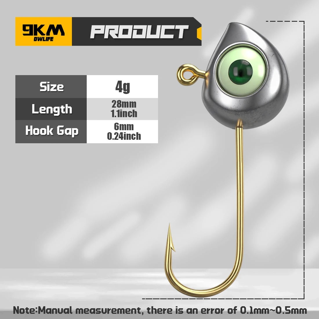 Swimbait Hook 10pcs Jig Head Hook with Luminous 3D Eyes Gold Soft Worm Hook