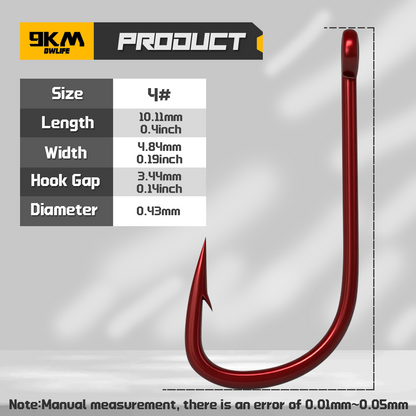 9KM Red Fine Wire Bait Hook 50-100pcs Match Fishing Hook for Crucian Carp Ultralight Bait Hook