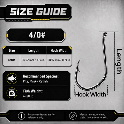 9KM Big Game Fishing Hook 20pcs Heavy Duty V-Bend Hook Strong Large Hook Saltwater Fishing