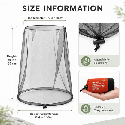 9KM Mosquito Head Net Breathable Bug Protection for Outdoor 2Pcs Mosquito Net with Adjustable Drawstring