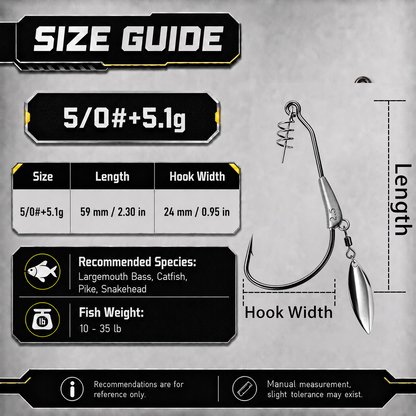 9KM Weighted Swimbait Hook with Underspin 12pcs Heavy Duty Weedless Worm Hook with Twist Lock Bass Fishing Hook