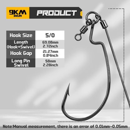 9KM Tokyo Rig 10pcs Fishing Hooks Weedless Bass Rig for Soft Plastic Worm Craw Swimbait